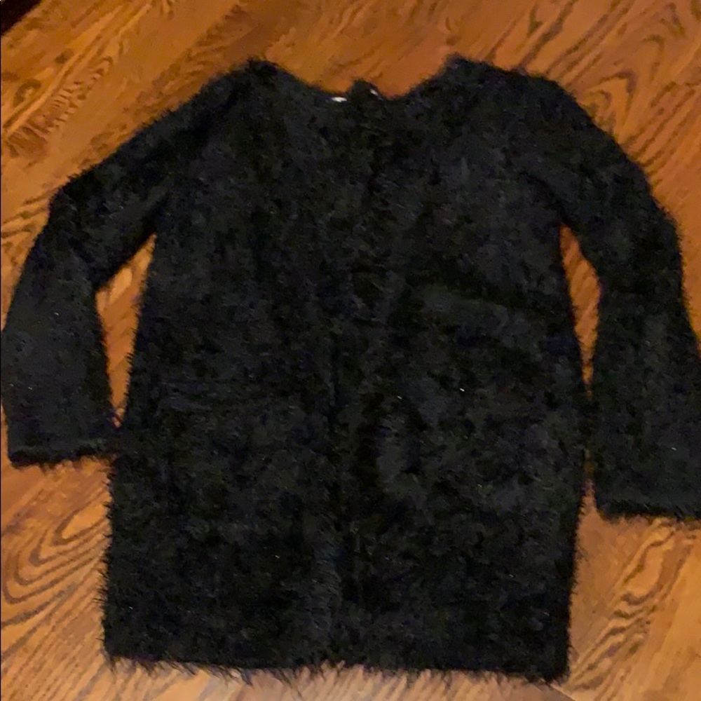 2/$20 Fuzzed black Sweater/ cardigan size 12-16